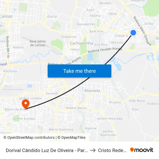 Dorival Cândido Luz De Oliveira - Parada 72 to Cristo Redentor map