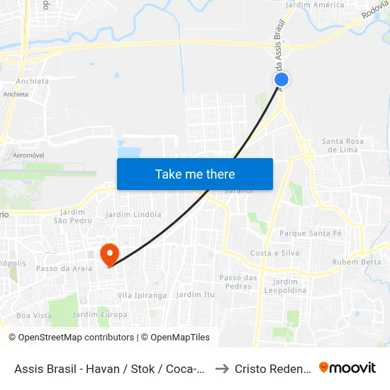 Assis Brasil - Havan / Stok / Coca-Cola to Cristo Redentor map