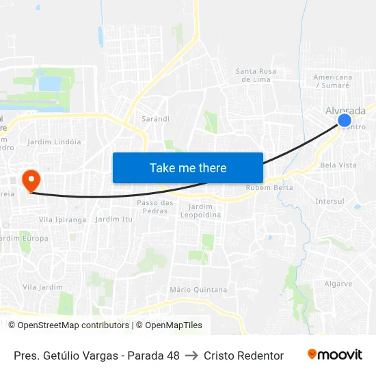 Pres. Getúlio Vargas - Parada 48 to Cristo Redentor map