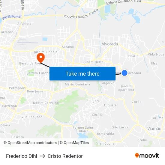 Frederico Dihl to Cristo Redentor map