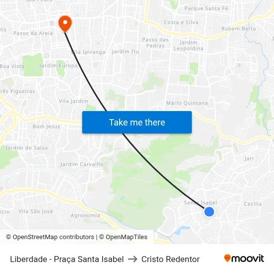 Liberdade - Praça Santa Isabel to Cristo Redentor map