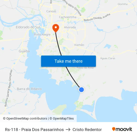 Rs-118 - Praia Dos Passarinhos to Cristo Redentor map