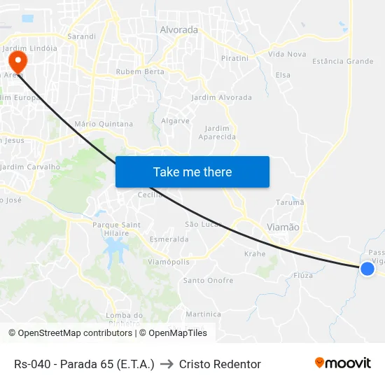 Rs-040 - Parada 65 (E.T.A.) to Cristo Redentor map
