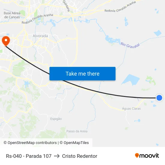 Rs-040 - Parada 107 to Cristo Redentor map