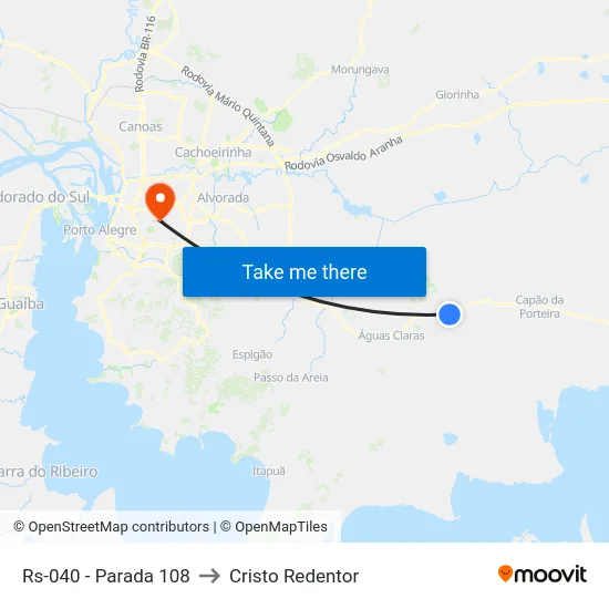 Rs-040 - Parada 108 to Cristo Redentor map