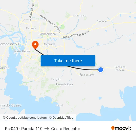 Rs-040 - Parada 110 to Cristo Redentor map