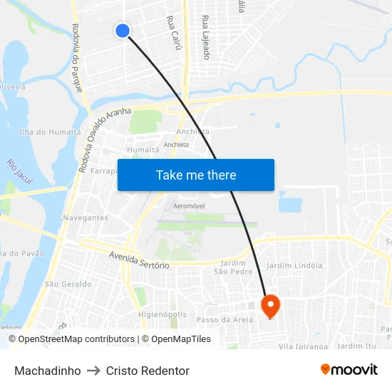 Machadinho to Cristo Redentor map