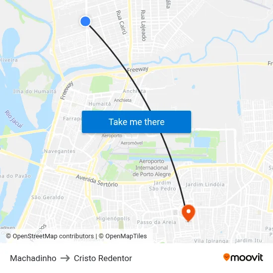 Machadinho to Cristo Redentor map