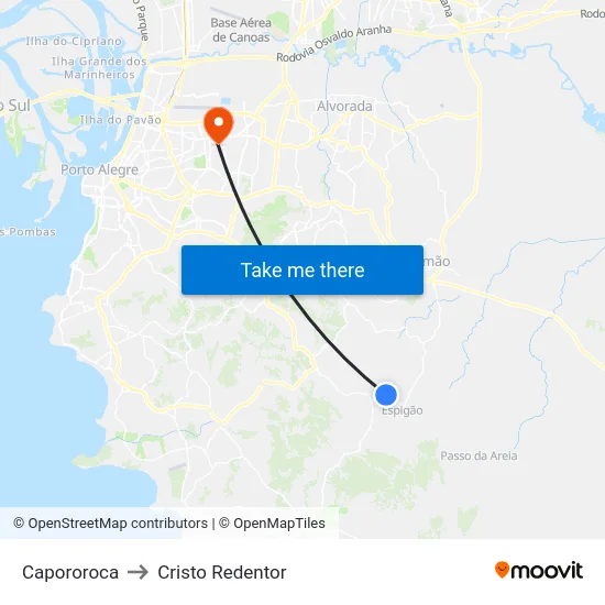 Capororoca to Cristo Redentor map