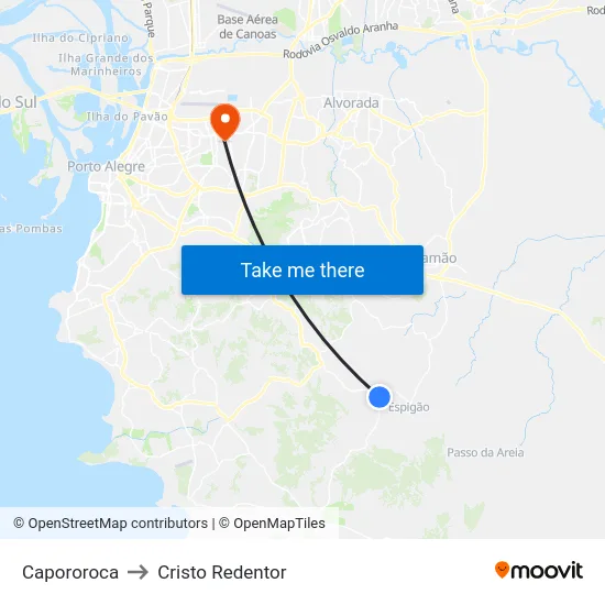 Capororoca to Cristo Redentor map