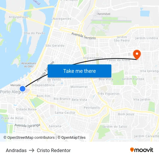 Andradas to Cristo Redentor map