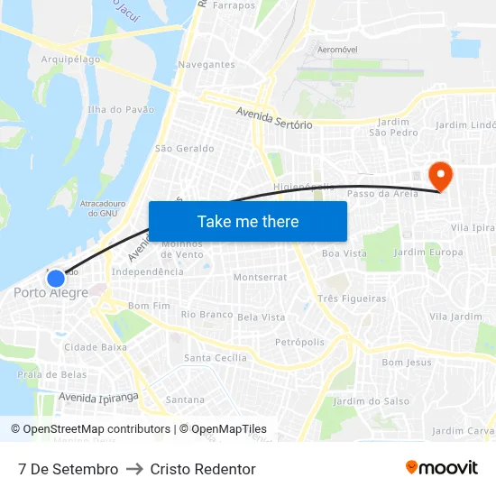 7 De Setembro to Cristo Redentor map