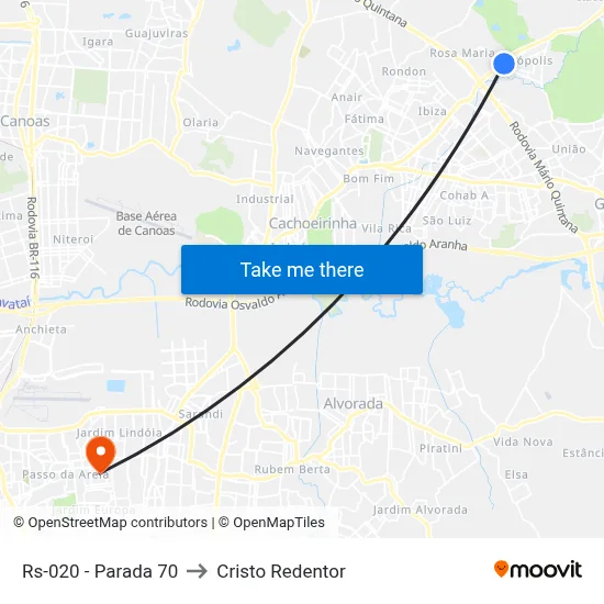 Rs-020 - Parada 70 to Cristo Redentor map
