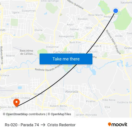 Rs-020 - Parada 74 to Cristo Redentor map
