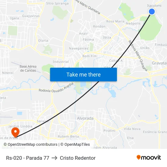 Rs-020 - Parada 77 to Cristo Redentor map