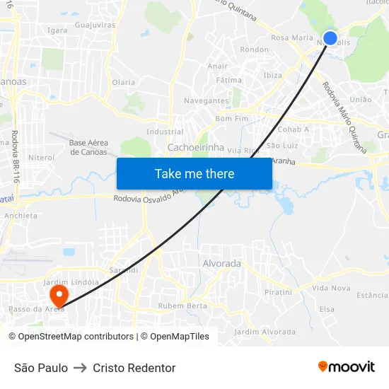 São Paulo to Cristo Redentor map
