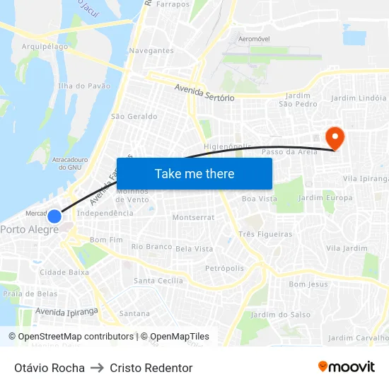 Otávio Rocha to Cristo Redentor map