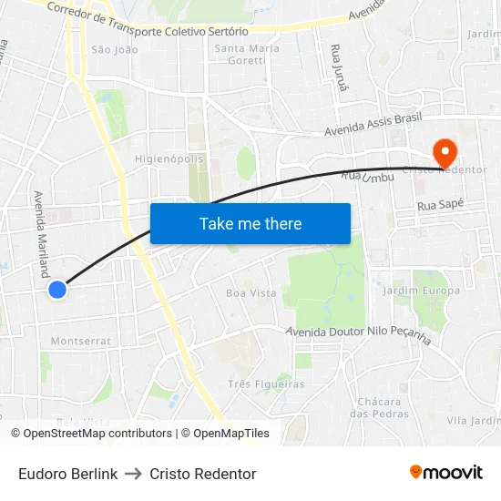 Eudoro Berlink to Cristo Redentor map