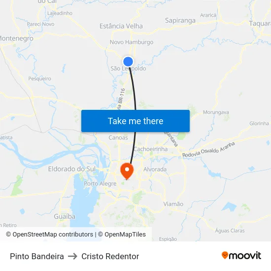 Pinto Bandeira to Cristo Redentor map