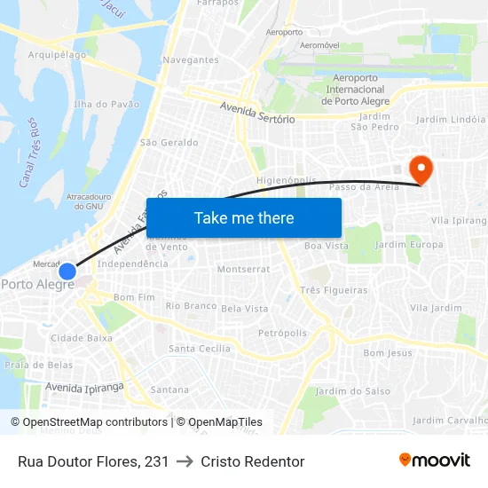 Rua Doutor Flores, 231 to Cristo Redentor map