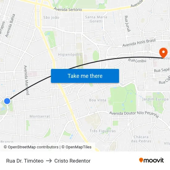 Rua Dr. Timóteo to Cristo Redentor map
