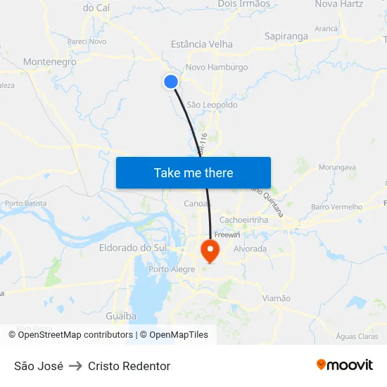 São José to Cristo Redentor map