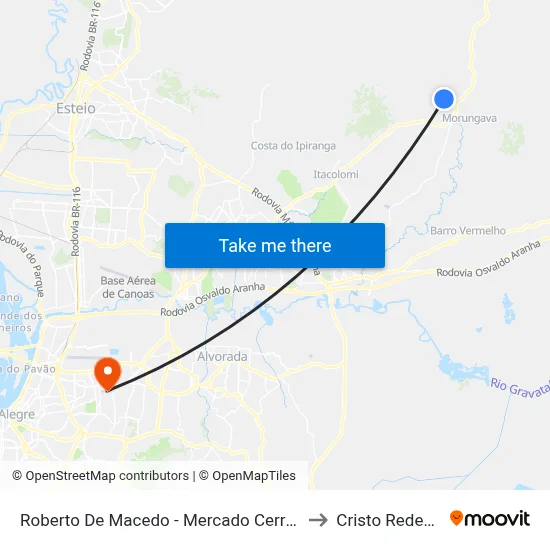 Roberto De Macedo - Mercado Cerro Azul to Cristo Redentor map