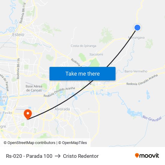 Rs-020 - Parada 100 to Cristo Redentor map