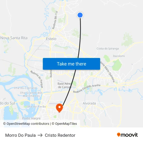 Morro Do Paula to Cristo Redentor map