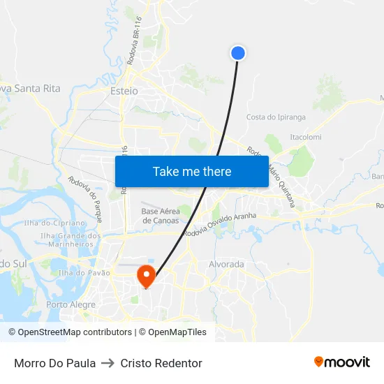 Morro Do Paula to Cristo Redentor map