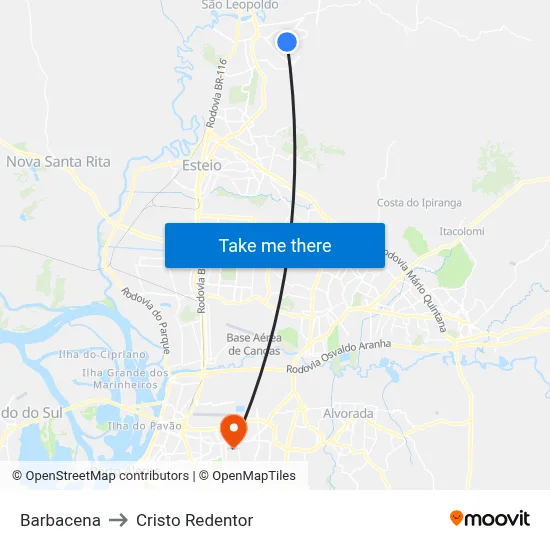 Barbacena to Cristo Redentor map
