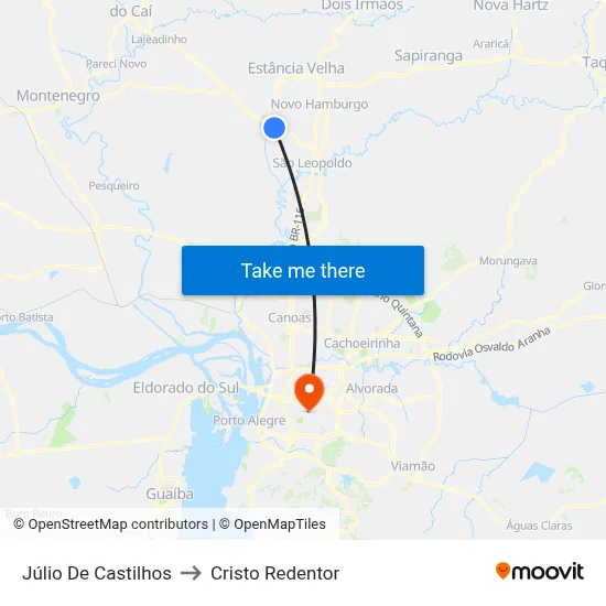 Júlio De Castilhos to Cristo Redentor map