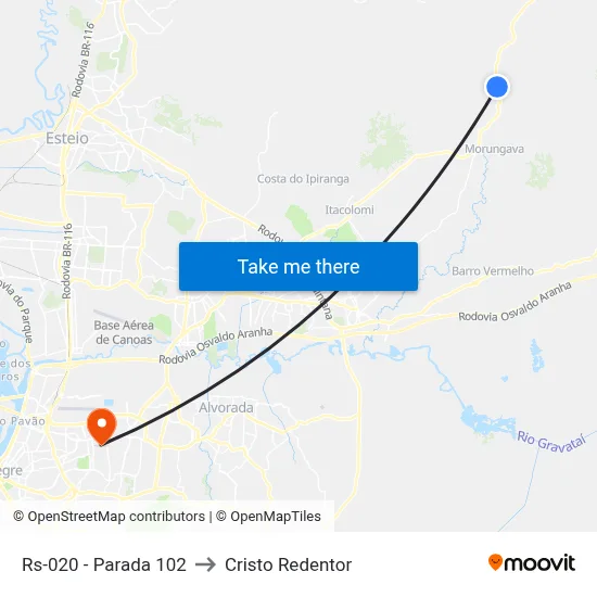 Rs-020 - Parada 102 to Cristo Redentor map