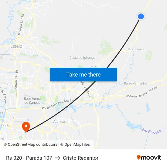Rs-020 - Parada 107 to Cristo Redentor map