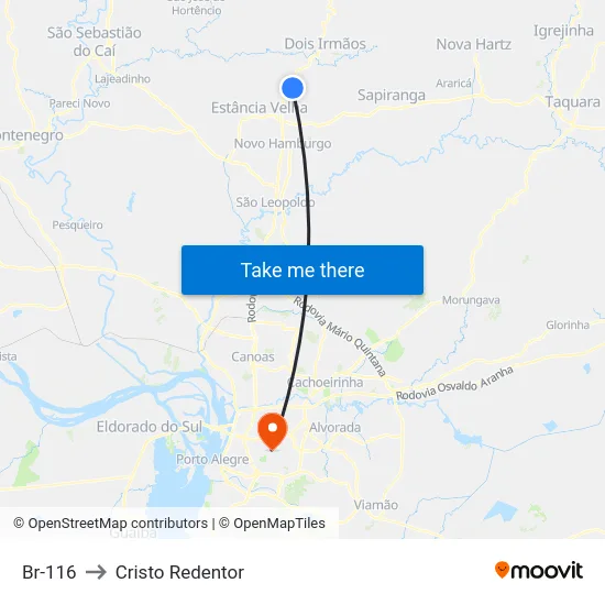 Br-116 to Cristo Redentor map
