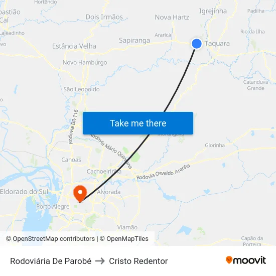 Rodoviária De Parobé to Cristo Redentor map