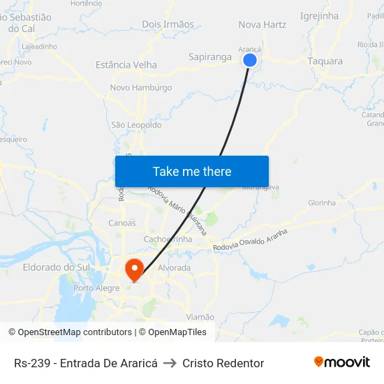 Rs-239 - Entrada De Araricá to Cristo Redentor map
