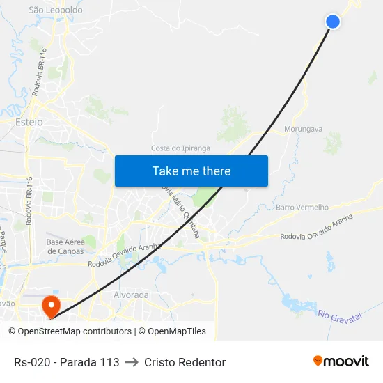 Rs-020 - Parada 113 to Cristo Redentor map