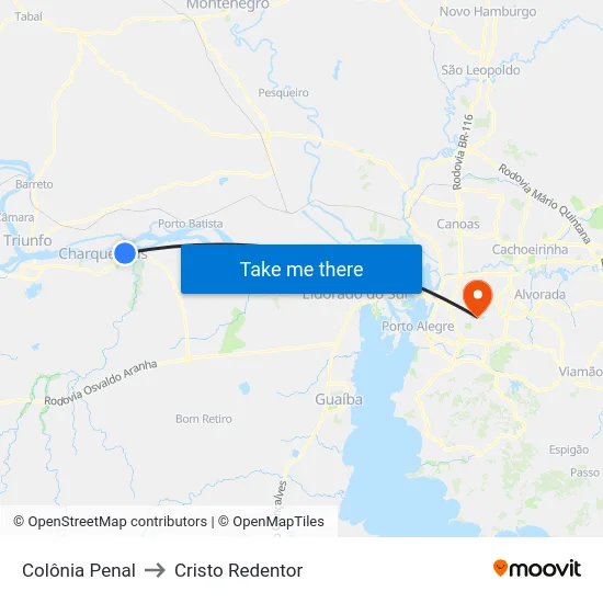 Colônia Penal to Cristo Redentor map