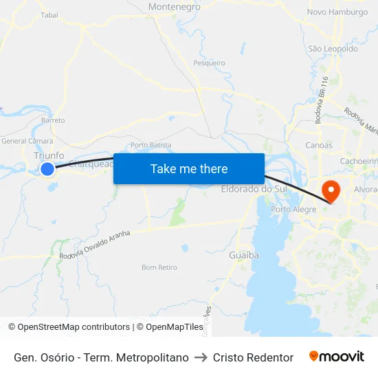 Gen. Osório - Term. Metropolitano to Cristo Redentor map