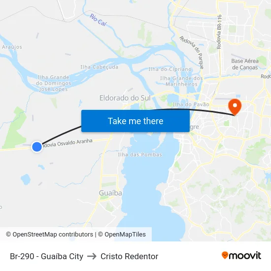 Br-290 - Guaíba City to Cristo Redentor map