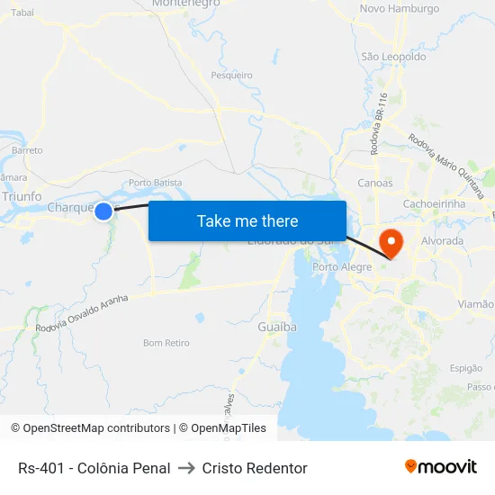 Rs-401 - Colônia Penal to Cristo Redentor map