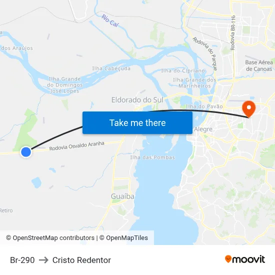 Br-290 to Cristo Redentor map