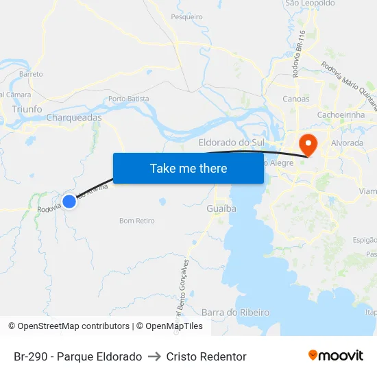 Br-290 - Parque Eldorado to Cristo Redentor map