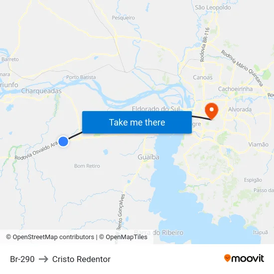 Br-290 to Cristo Redentor map