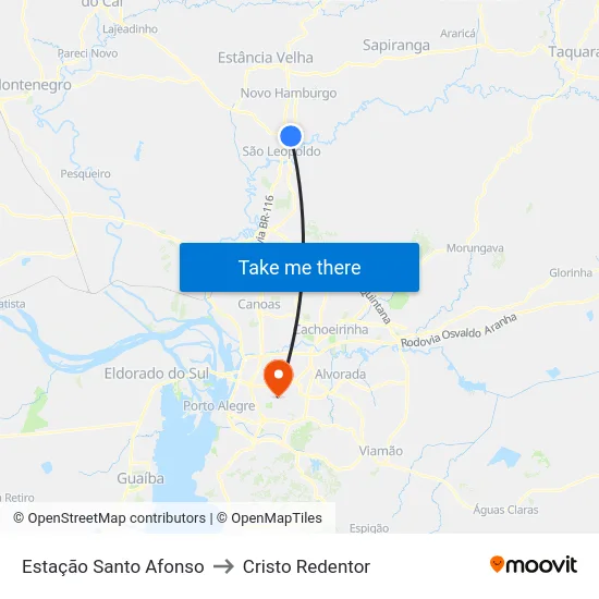 Estação Santo Afonso to Cristo Redentor map