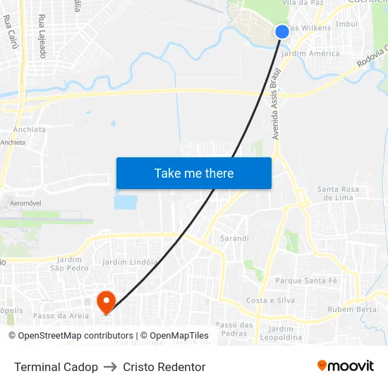 Terminal Cadop to Cristo Redentor map