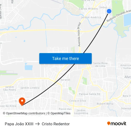 Papa João XXIII to Cristo Redentor map