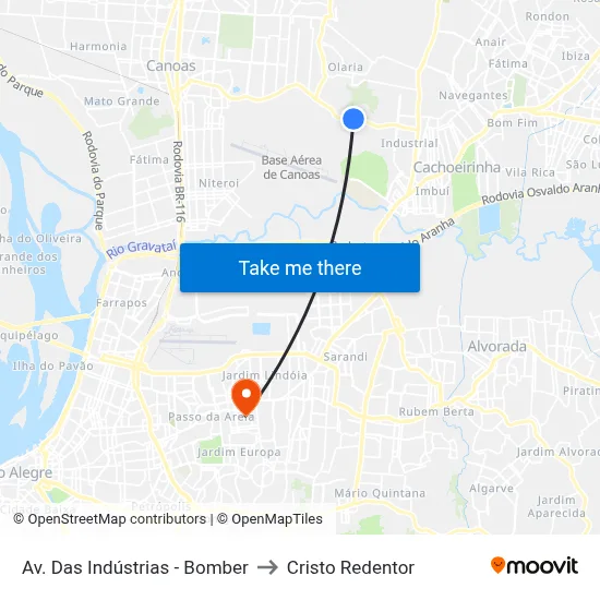 Av. Das Indústrias - Bomber to Cristo Redentor map