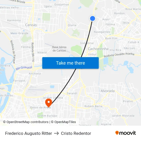 Frederico Augusto Ritter to Cristo Redentor map